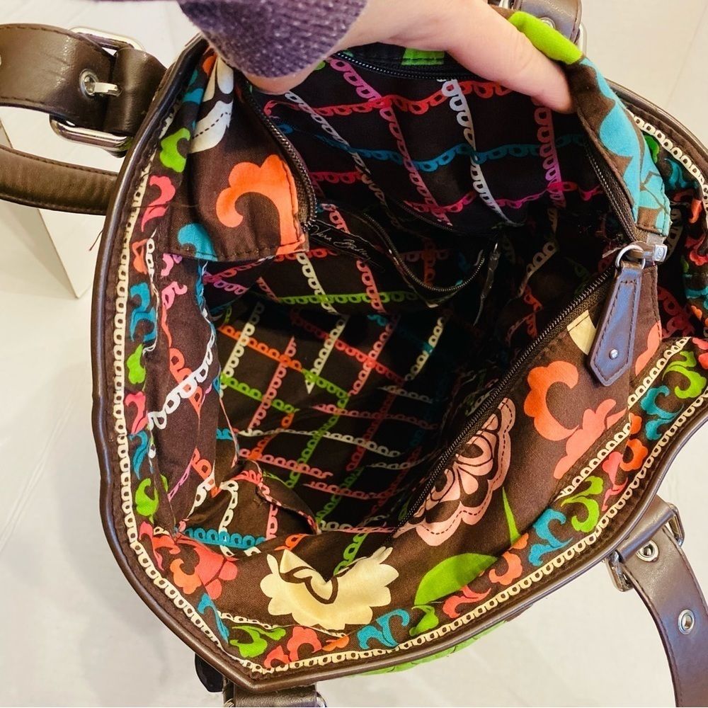 Vera Bradley Floral Quilted Brown LOLA Tote Purse Handbag Leather Straps Bottom - Picture 10 of 16